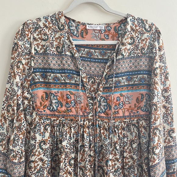 R. Vivimos Bohemian Midi Dress Sz S Paisley Patchwork Prairie Boho Festival - Picture 2 of 6